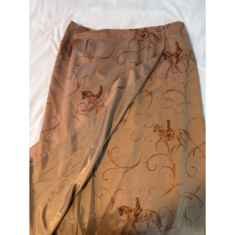 Talbots Womens 12 Tan Equestrian Horse Wrap Maxi Skirt Classic